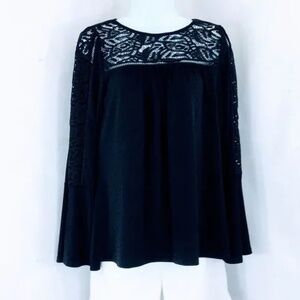 Adrianna Pappell Womens Top Lace Yoke Bell Sleeve Blouse Size S
